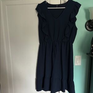 SHEIN Blue V-Neck Flutter Sleeve Mini Dress